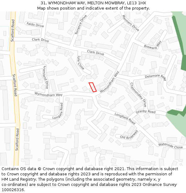 31, WYMONDHAM WAY, MELTON MOWBRAY, LE13 1HX: Location map and indicative extent of plot