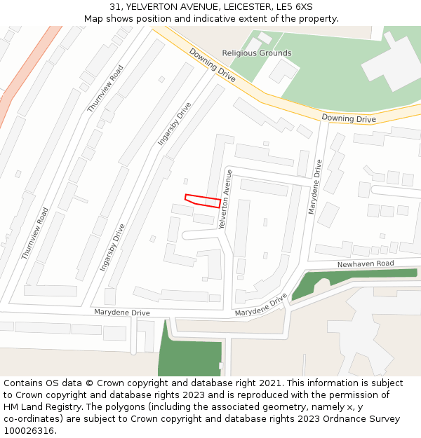 31, YELVERTON AVENUE, LEICESTER, LE5 6XS: Location map and indicative extent of plot