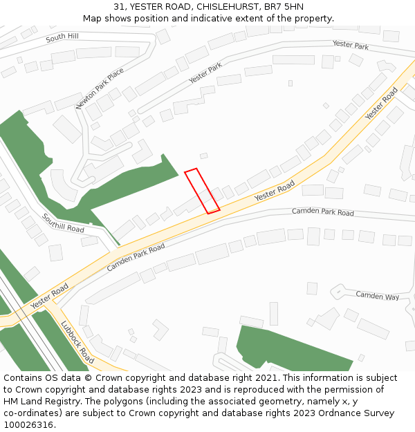 31, YESTER ROAD, CHISLEHURST, BR7 5HN: Location map and indicative extent of plot