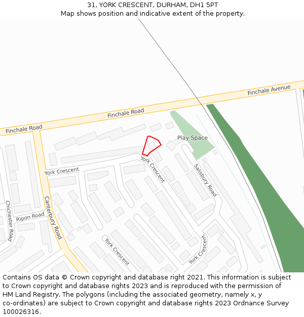 31, YORK CRESCENT, DURHAM, DH1 5PT: Location map and indicative extent of plot