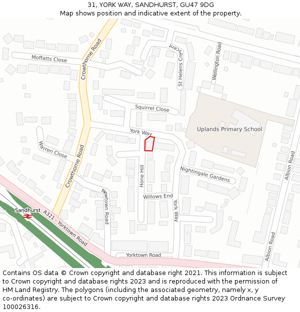 31, YORK WAY, SANDHURST, GU47 9DG: Location map and indicative extent of plot