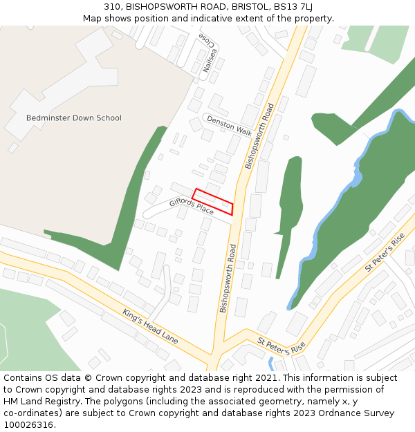 310, BISHOPSWORTH ROAD, BRISTOL, BS13 7LJ: Location map and indicative extent of plot