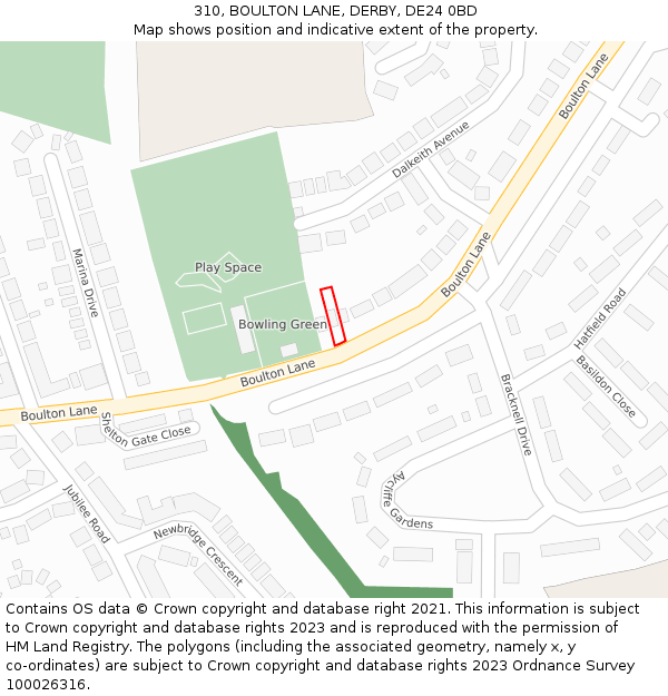 310, BOULTON LANE, DERBY, DE24 0BD: Location map and indicative extent of plot