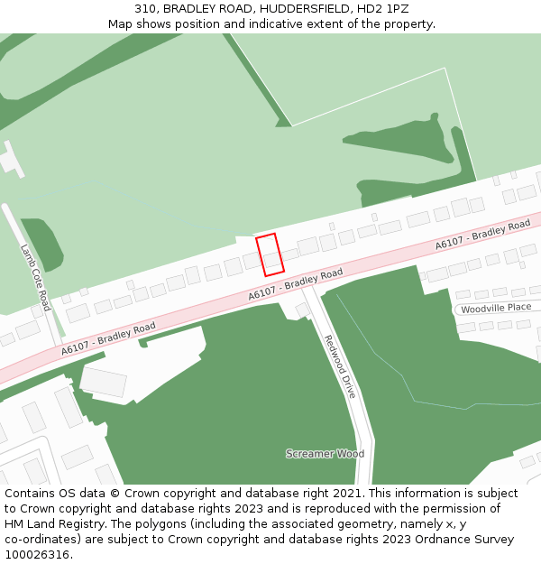 310, BRADLEY ROAD, HUDDERSFIELD, HD2 1PZ: Location map and indicative extent of plot