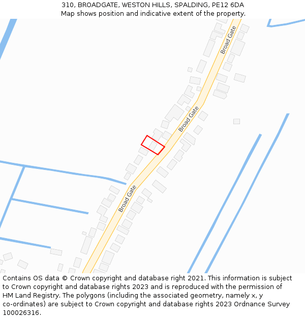 310, BROADGATE, WESTON HILLS, SPALDING, PE12 6DA: Location map and indicative extent of plot