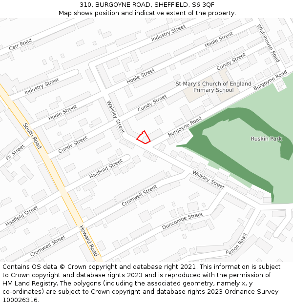 310, BURGOYNE ROAD, SHEFFIELD, S6 3QF: Location map and indicative extent of plot