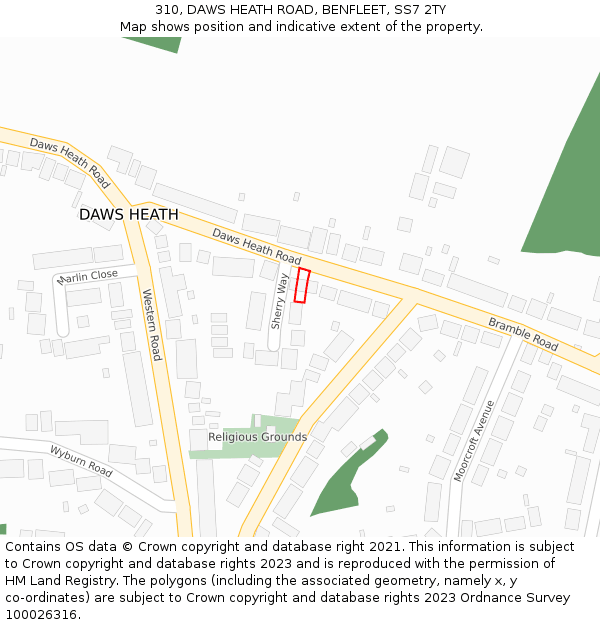 310, DAWS HEATH ROAD, BENFLEET, SS7 2TY: Location map and indicative extent of plot