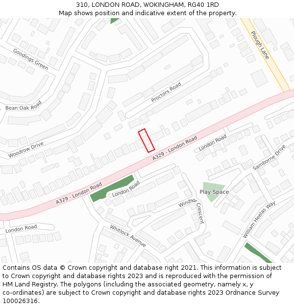 310, LONDON ROAD, WOKINGHAM, RG40 1RD: Location map and indicative extent of plot