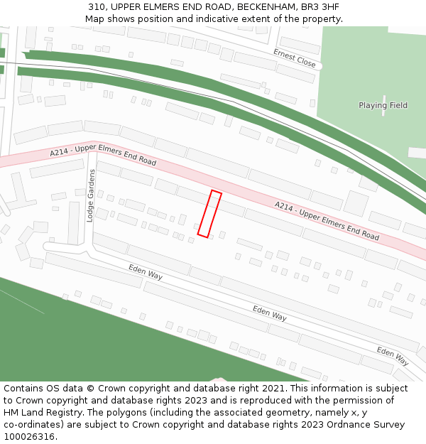 310, UPPER ELMERS END ROAD, BECKENHAM, BR3 3HF: Location map and indicative extent of plot