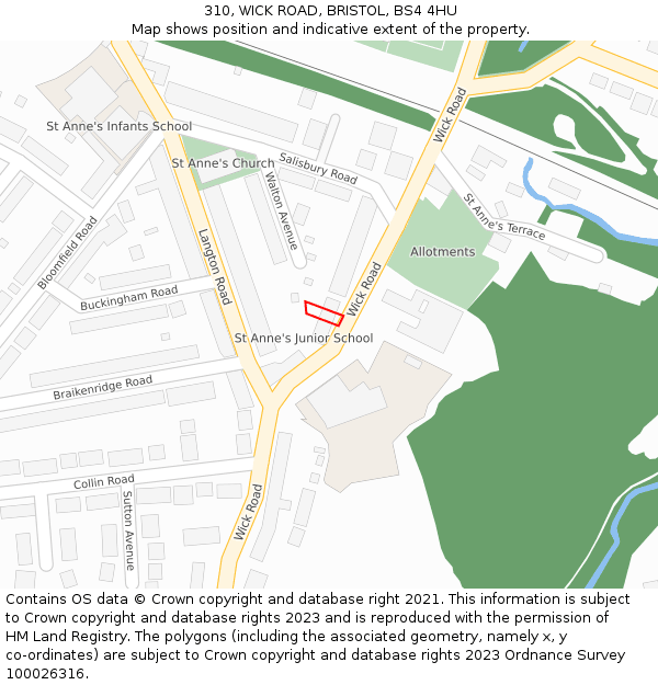 310, WICK ROAD, BRISTOL, BS4 4HU: Location map and indicative extent of plot