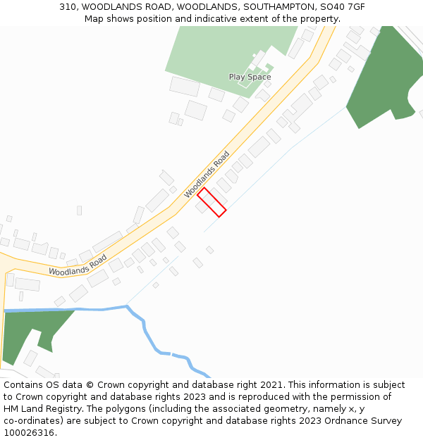 310, WOODLANDS ROAD, WOODLANDS, SOUTHAMPTON, SO40 7GF: Location map and indicative extent of plot