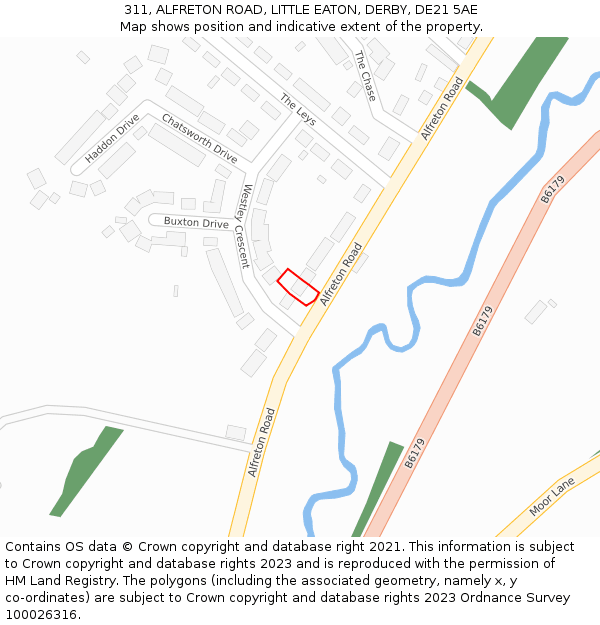 311, ALFRETON ROAD, LITTLE EATON, DERBY, DE21 5AE: Location map and indicative extent of plot