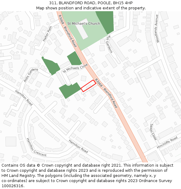311, BLANDFORD ROAD, POOLE, BH15 4HP: Location map and indicative extent of plot