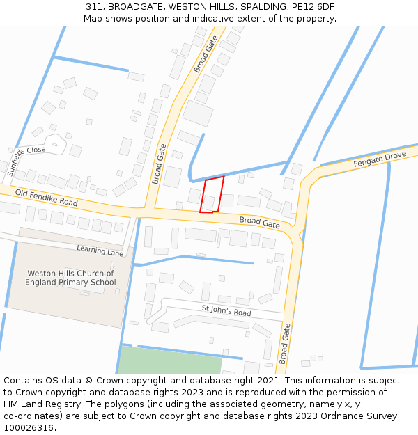 311, BROADGATE, WESTON HILLS, SPALDING, PE12 6DF: Location map and indicative extent of plot