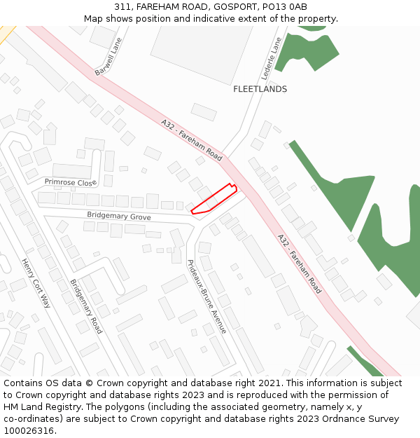 311, FAREHAM ROAD, GOSPORT, PO13 0AB: Location map and indicative extent of plot