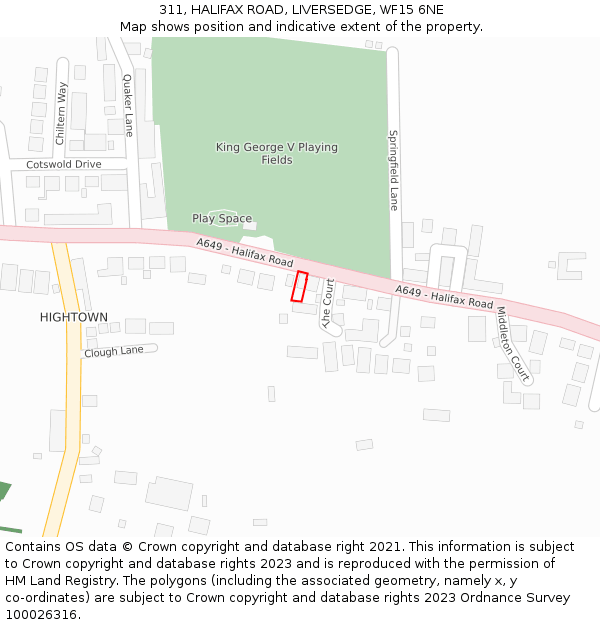 311, HALIFAX ROAD, LIVERSEDGE, WF15 6NE: Location map and indicative extent of plot