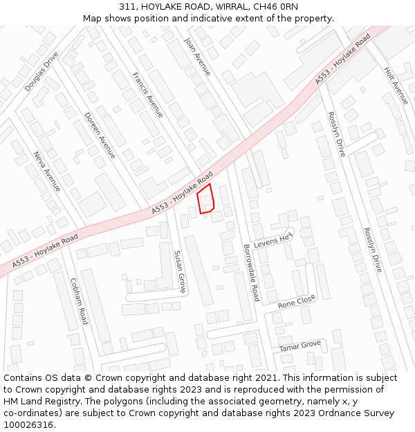 311, HOYLAKE ROAD, WIRRAL, CH46 0RN: Location map and indicative extent of plot