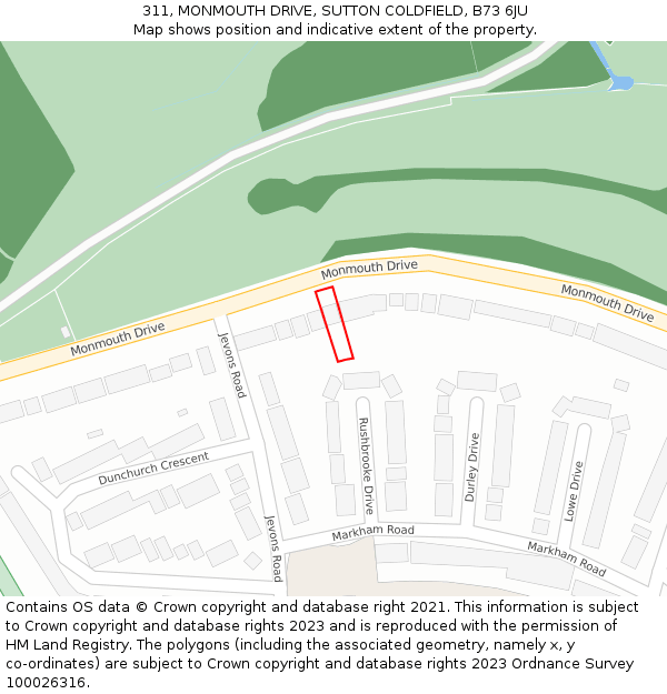 311, MONMOUTH DRIVE, SUTTON COLDFIELD, B73 6JU: Location map and indicative extent of plot