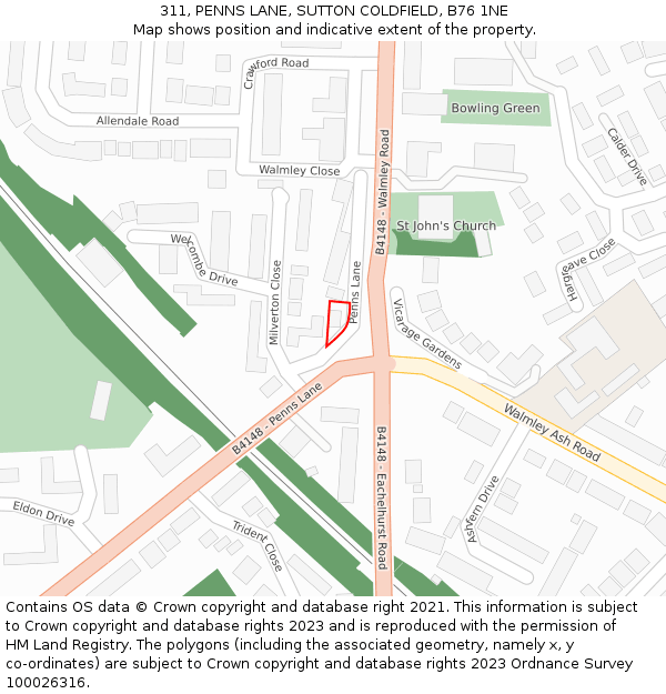 311, PENNS LANE, SUTTON COLDFIELD, B76 1NE: Location map and indicative extent of plot