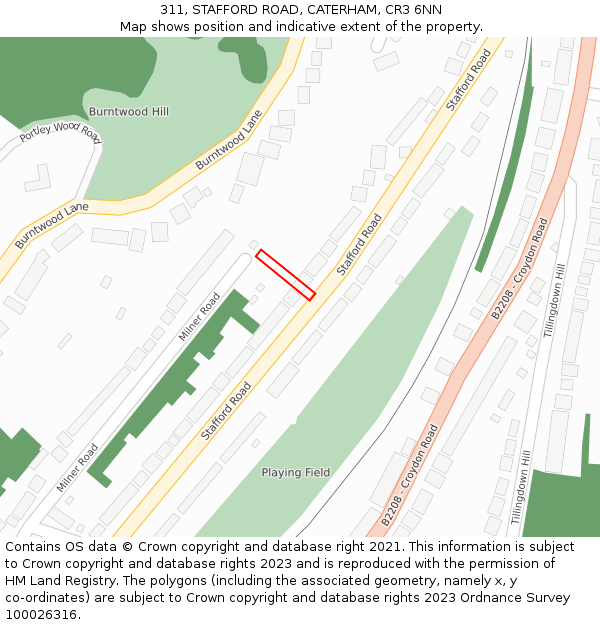 311, STAFFORD ROAD, CATERHAM, CR3 6NN: Location map and indicative extent of plot