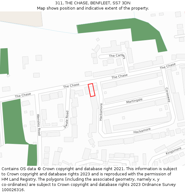 311, THE CHASE, BENFLEET, SS7 3DN: Location map and indicative extent of plot