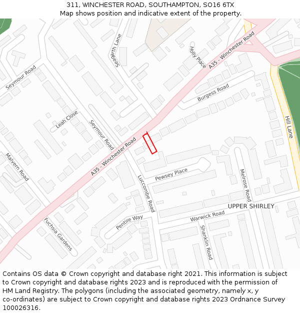 311, WINCHESTER ROAD, SOUTHAMPTON, SO16 6TX: Location map and indicative extent of plot