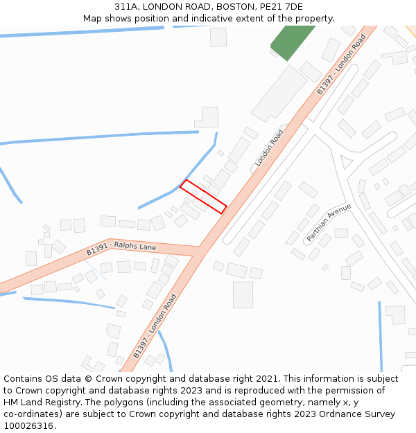 311A, LONDON ROAD, BOSTON, PE21 7DE: Location map and indicative extent of plot