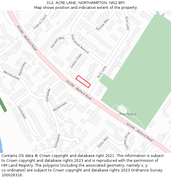 312, ACRE LANE, NORTHAMPTON, NN2 8PY: Location map and indicative extent of plot