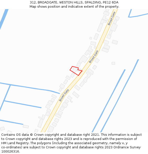 312, BROADGATE, WESTON HILLS, SPALDING, PE12 6DA: Location map and indicative extent of plot