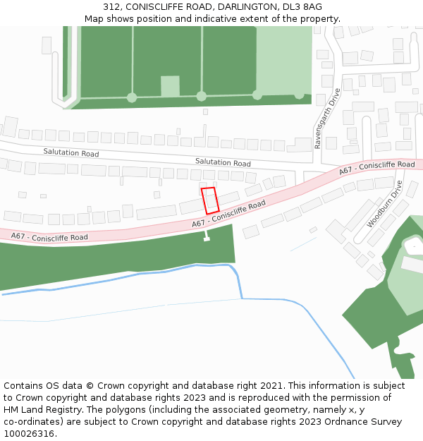 312, CONISCLIFFE ROAD, DARLINGTON, DL3 8AG: Location map and indicative extent of plot