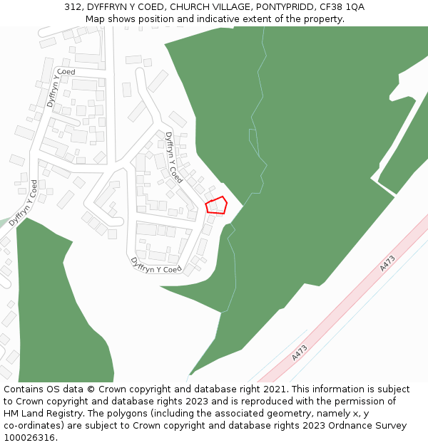 312, DYFFRYN Y COED, CHURCH VILLAGE, PONTYPRIDD, CF38 1QA: Location map and indicative extent of plot