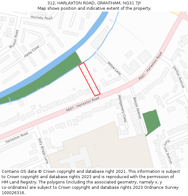 312, HARLAXTON ROAD, GRANTHAM, NG31 7JY: Location map and indicative extent of plot