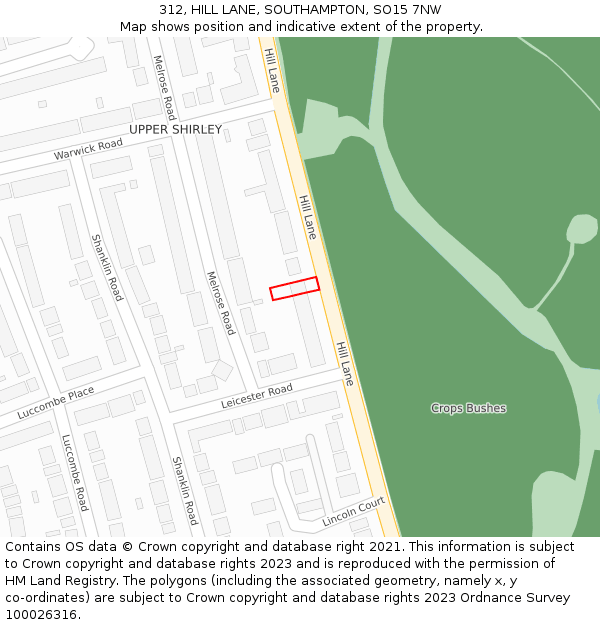 312, HILL LANE, SOUTHAMPTON, SO15 7NW: Location map and indicative extent of plot