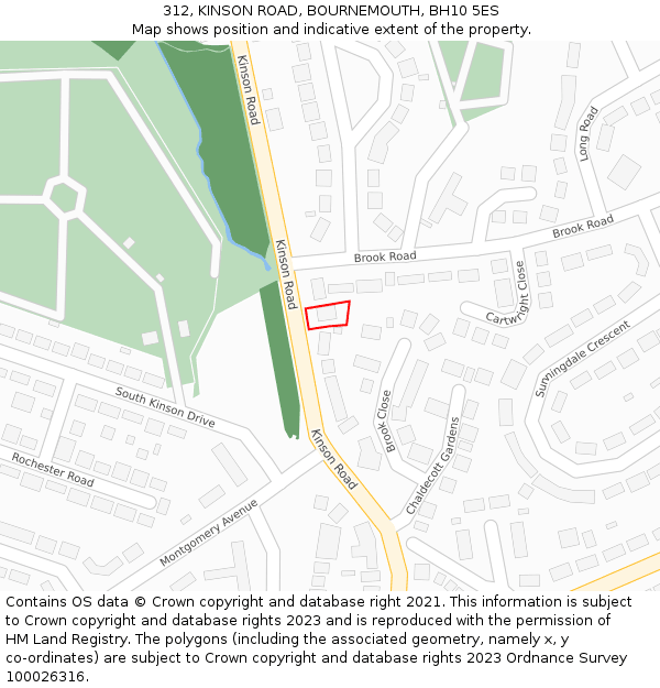 312, KINSON ROAD, BOURNEMOUTH, BH10 5ES: Location map and indicative extent of plot