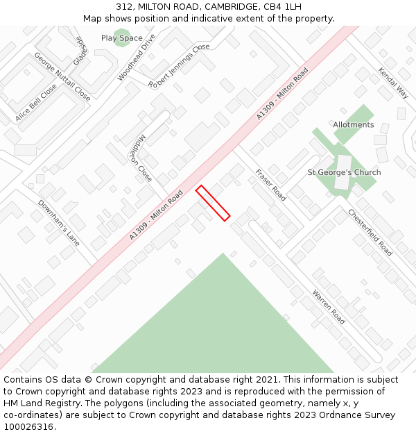 312, MILTON ROAD, CAMBRIDGE, CB4 1LH: Location map and indicative extent of plot