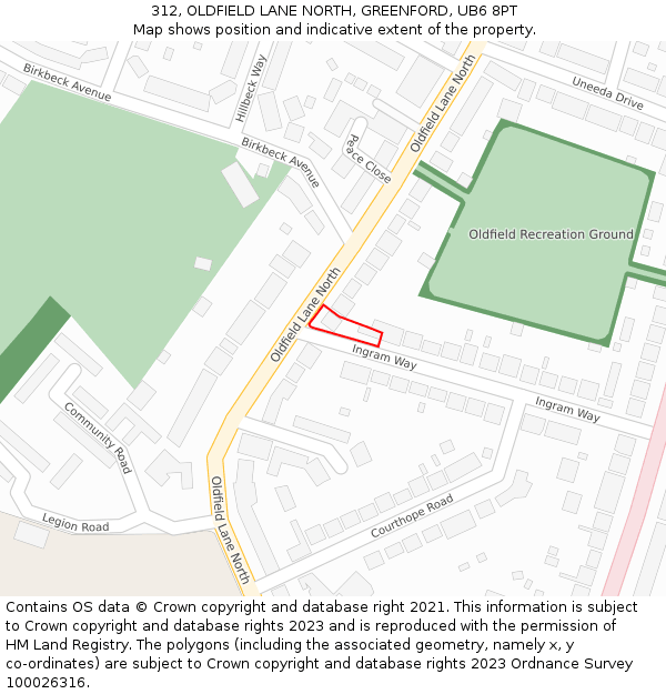 312, OLDFIELD LANE NORTH, GREENFORD, UB6 8PT: Location map and indicative extent of plot