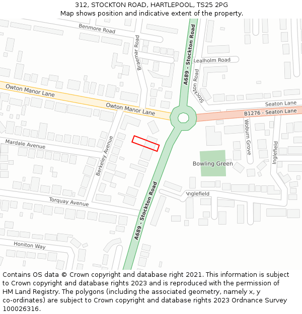 312, STOCKTON ROAD, HARTLEPOOL, TS25 2PG: Location map and indicative extent of plot