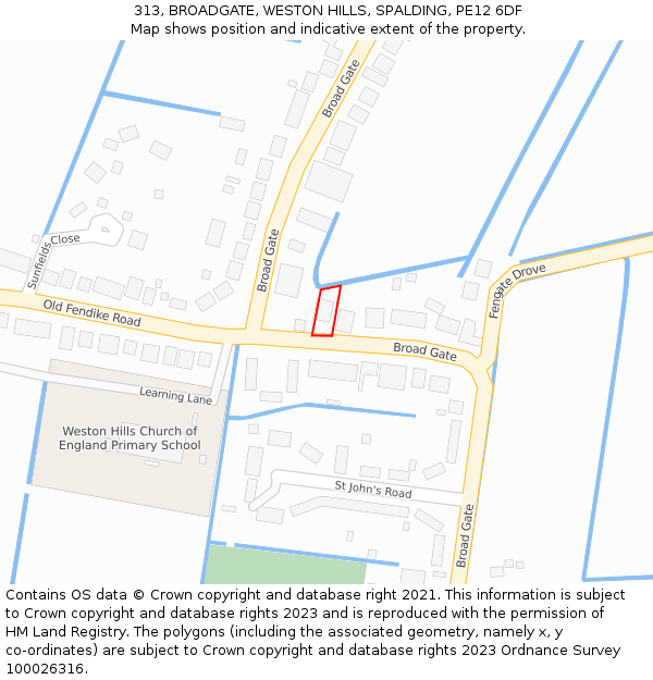 313, BROADGATE, WESTON HILLS, SPALDING, PE12 6DF: Location map and indicative extent of plot