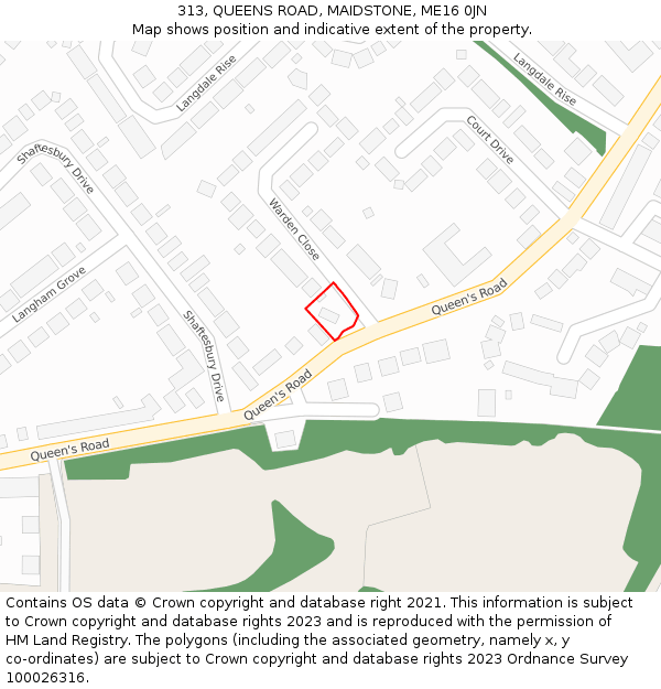 313, QUEENS ROAD, MAIDSTONE, ME16 0JN: Location map and indicative extent of plot