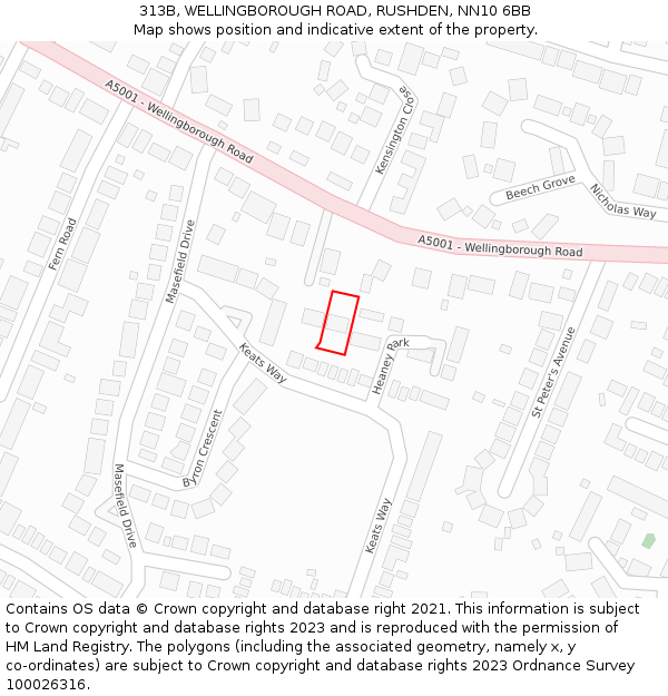 313B, WELLINGBOROUGH ROAD, RUSHDEN, NN10 6BB: Location map and indicative extent of plot