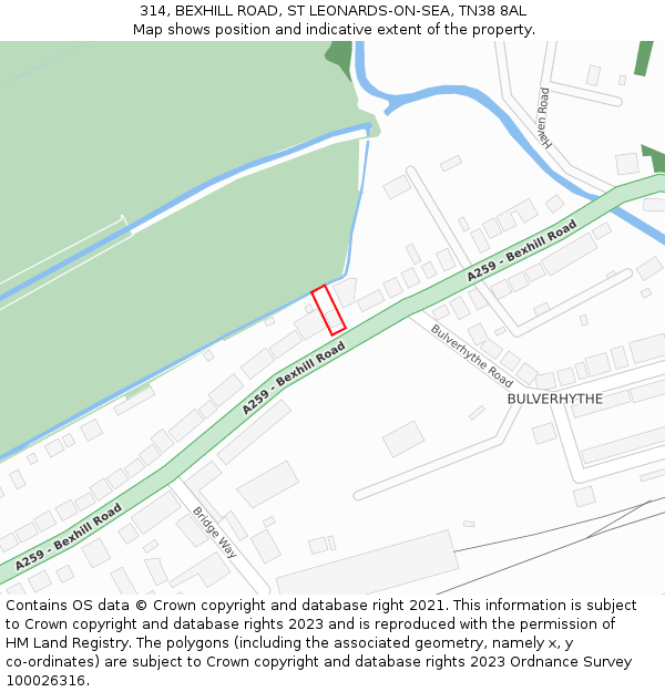 314, BEXHILL ROAD, ST LEONARDS-ON-SEA, TN38 8AL: Location map and indicative extent of plot