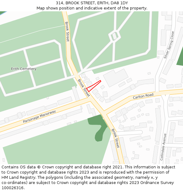 314, BROOK STREET, ERITH, DA8 1DY: Location map and indicative extent of plot