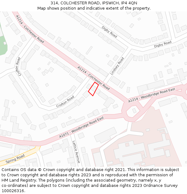 314, COLCHESTER ROAD, IPSWICH, IP4 4QN: Location map and indicative extent of plot