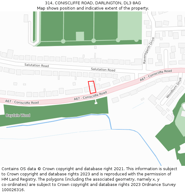 314, CONISCLIFFE ROAD, DARLINGTON, DL3 8AG: Location map and indicative extent of plot