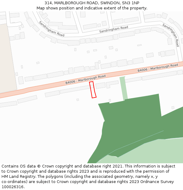 314, MARLBOROUGH ROAD, SWINDON, SN3 1NP: Location map and indicative extent of plot