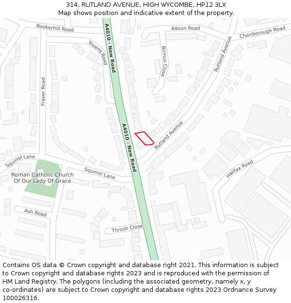 314, RUTLAND AVENUE, HIGH WYCOMBE, HP12 3LX: Location map and indicative extent of plot