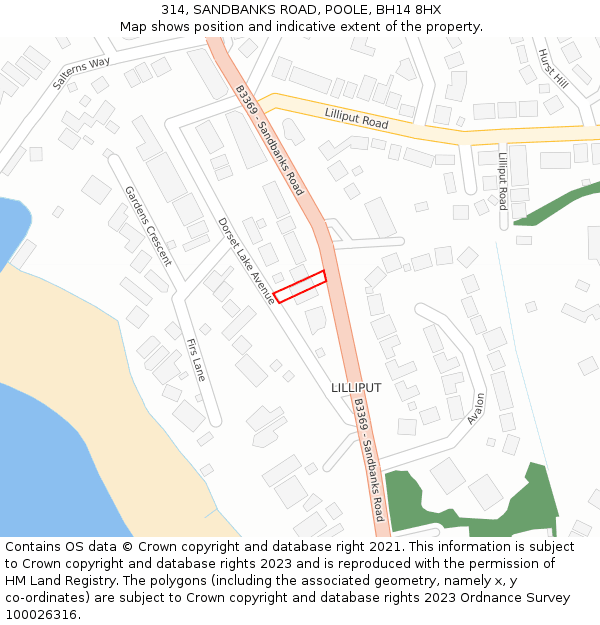 314, SANDBANKS ROAD, POOLE, BH14 8HX: Location map and indicative extent of plot