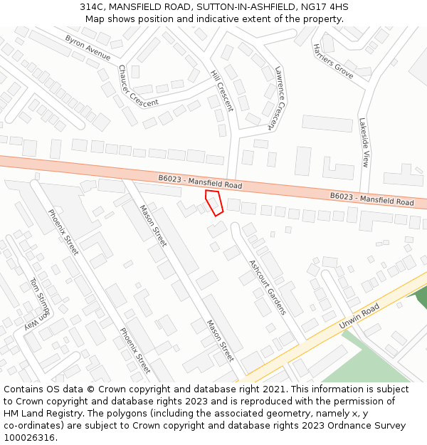 314C, MANSFIELD ROAD, SUTTON-IN-ASHFIELD, NG17 4HS: Location map and indicative extent of plot