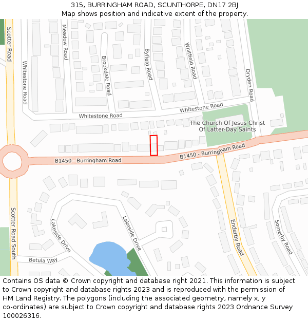 315, BURRINGHAM ROAD, SCUNTHORPE, DN17 2BJ: Location map and indicative extent of plot