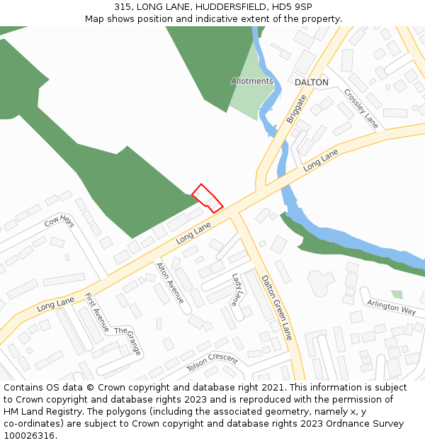 315, LONG LANE, HUDDERSFIELD, HD5 9SP: Location map and indicative extent of plot